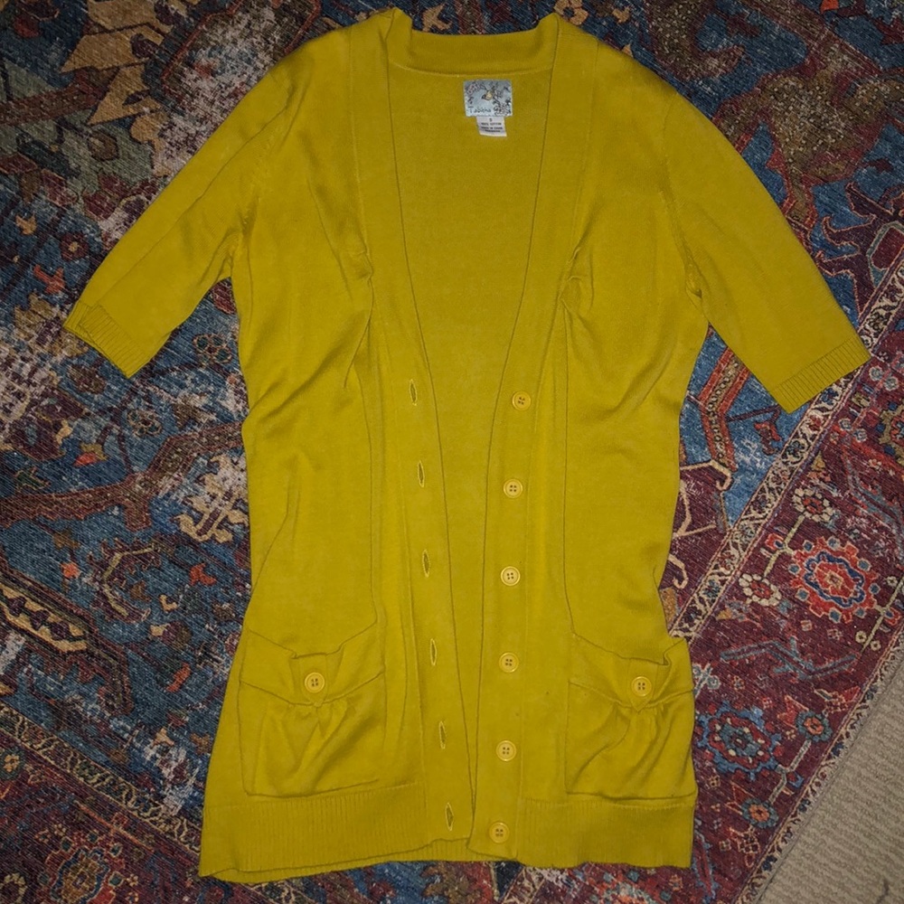 Anthropologie Tabitha Shell Seeker cotton Cardigan in mustard gold